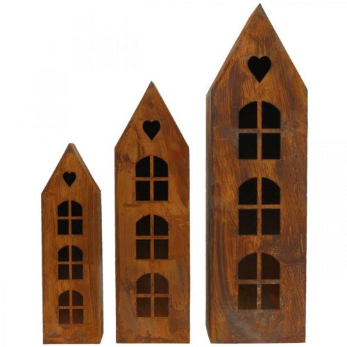 Floristik24 Linterna casa metal decoración casa ventana pátina juego de 3