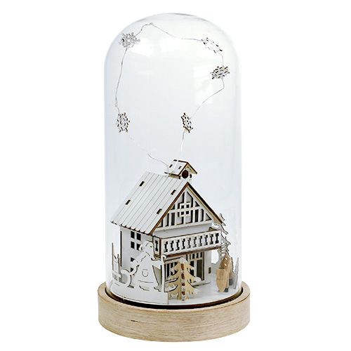 Floristik24 Casa iluminada con campana de cristal 27,5cm