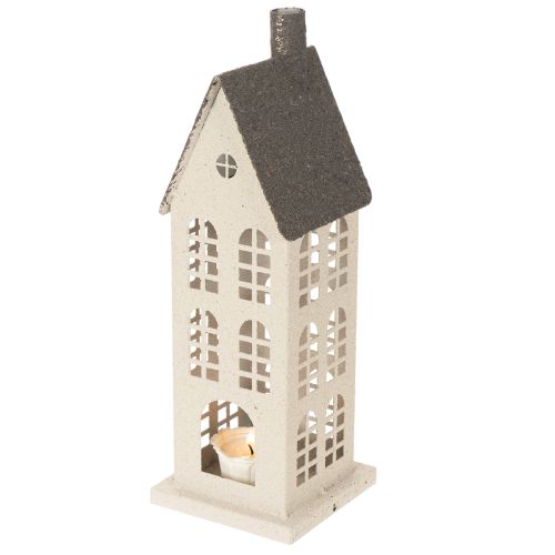 Casa decorativa de metal con ventanas y chimenea, 28 cm. | Floristik24.es