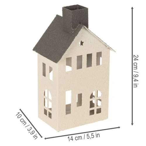 Casa decorativa de metal con chimenea y ventana, 24 cm. | Floristik24.es