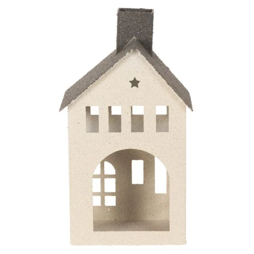 Casa decorativa de metal con chimenea y ventana, 24 cm. | Floristik24.es