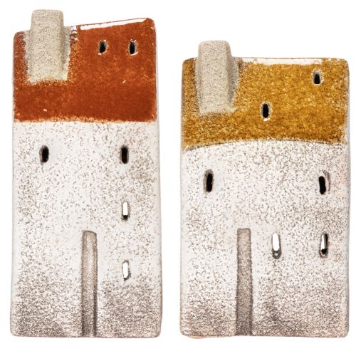 Decoración de cerámica con forma de casa y chimenea, casita para velas, otoño e invierno, 13 cm, 2 piezas | Floristik24.es