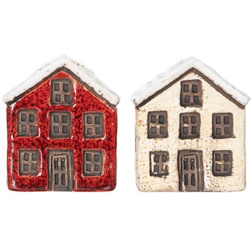 Portavelas de cerámica, casita decorativa con nieve para decoración de mesa, 7 cm, 2 piezas | Floristik24.es