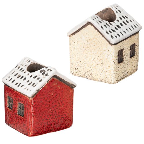 Portavelas de cerámica, casita decorativa con nieve para decoración de mesa, 7 cm, 2 piezas | Floristik24.es