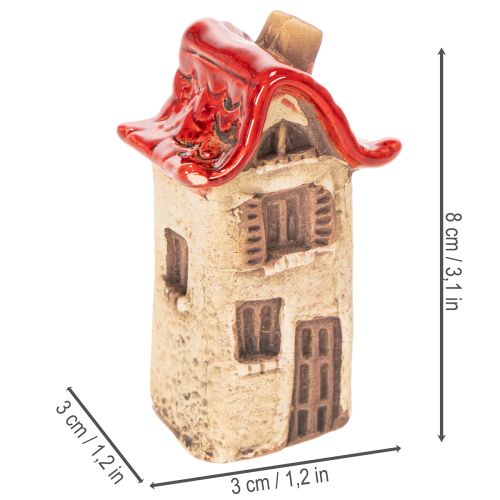 Juego de decoración de casas de cerámica, casitas pequeñas con techo rojo de 8 cm, 2 piezas | Floristik24.es