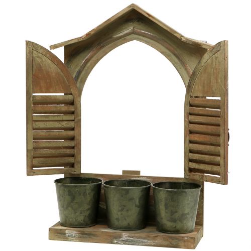 Floristik24 Ventana decorativa de madera con 3 macetas Al. 49cm