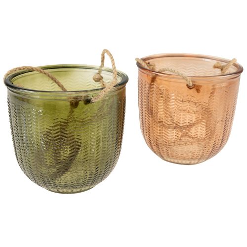 Artículo Maceta colgante de vidrio decorativa maceta de vidrio retro verde marrón 14,5 cm 2 piezas