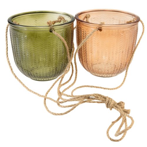 Artículo Maceta colgante de vidrio decorativa maceta de vidrio retro verde marrón 14,5 cm 2 piezas