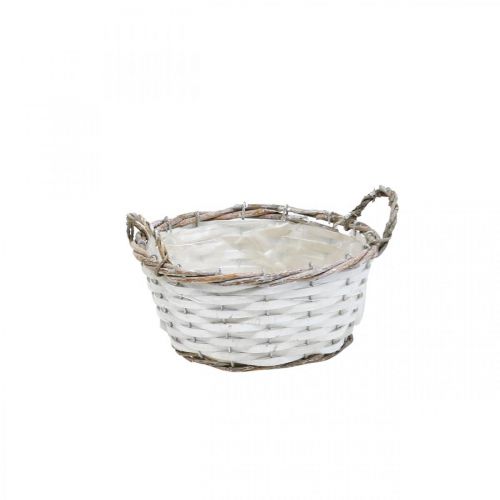 Artículo Cesta para plantas, cesta con asas, cesta decorativa redonda blanca H9.5cm Ø20cm