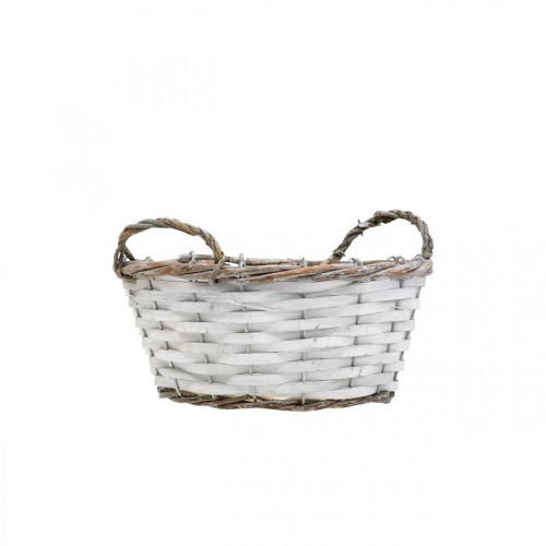 Floristik24 Cesta para plantas, cesta con asas, cesta decorativa redonda blanca H9.5cm Ø20cm