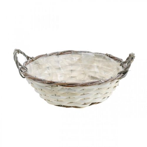 Artículo Cesta decorativa para plantar, cesta de plantación redonda, blanco H9.5cm, Ø29.5cm