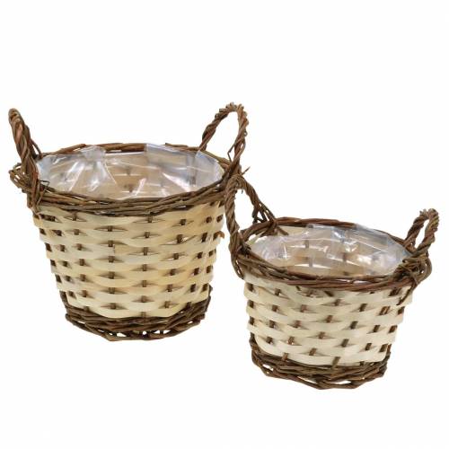 Floristik24 Jardinera Cesta de Pascua con asas redondas crema, marrón Ø15 / 18cm, juego de 2