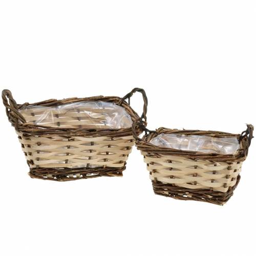 Jardinera, cesta decorativa, cuadrada, colores naturales 21 × 16/16 × 13 cm, juego de 2