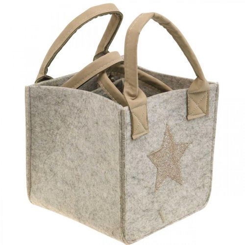 Floristik24 Jardinera decorativa bolsa de fieltro decoración navideña beige 20 / 16cm juego de 2