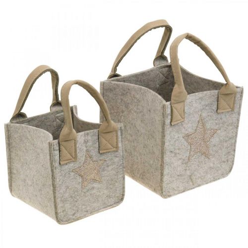 Floristik24 Jardinera decorativa bolsa de fieltro decoración navideña beige 20 / 16cm juego de 2