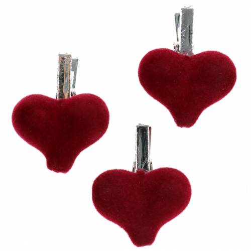 Floristik24 Deco corazón con pinza roja 3cm 8pcs