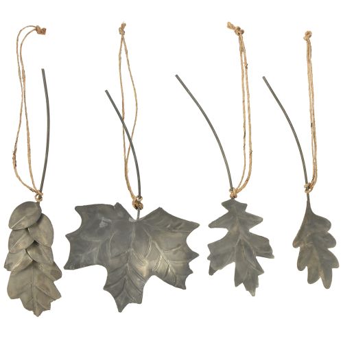 Floristik24 Hojas decorativas de otoño metal gris plata L20cm 4pcs