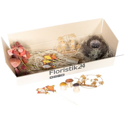 Artículo Set de decoración otoñal: erizo, setas y dragón. Comprar caja decorativa a buen precio.