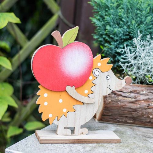 Floristik24 Figura de otoño, erizo con manzana y seta, decoración de madera naranja / rojo H24 / 23.5cm juego de 2