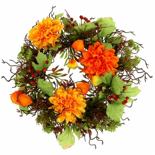 Floristik24 Corona de otoño Ø30cm con motivos naranjas de crisante