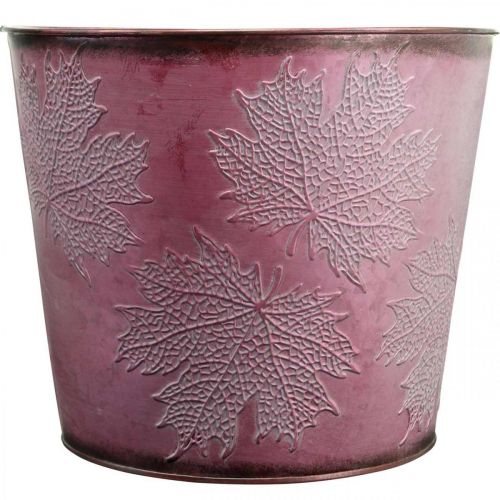 Artículo Maceta de otoño, cubo de plantas, decoración de metal con hojas rojo vino Ø25.5cm H22cm