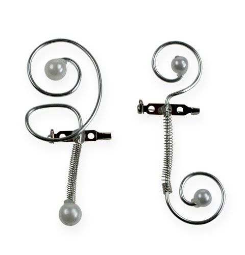 Floristik24 Alfiler de boda con perlas, plateado 8cm 24 piezas
