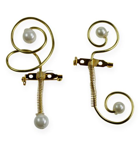 Floristik24 Alfiler de boda con perlas, dorado 8cm 24 piezas