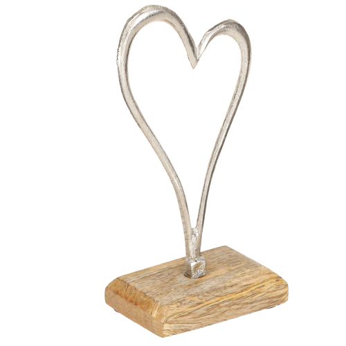 Floristik24 Decoración de corazón de metal con base de madera, color plata natural, 15,5 cm de alto, 3 unidades