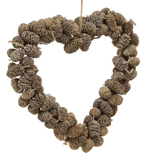 Cono de decoración de corazón, cono de aliso blanco lavado, 24 cm
