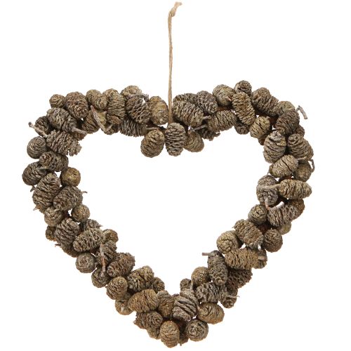 Artículo Cono de decoración de corazón, cono de aliso blanco lavado, 24 cm