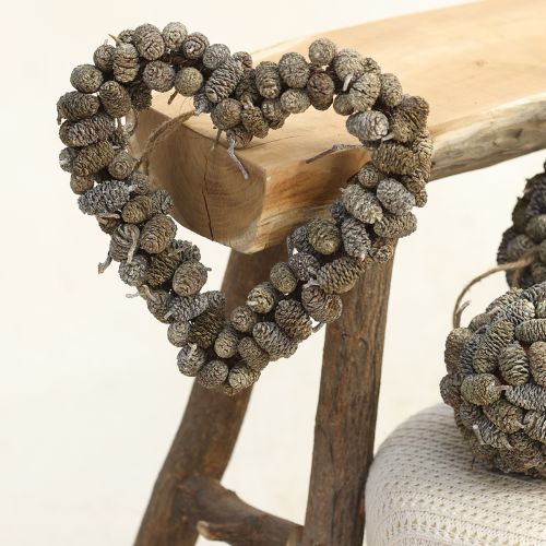 Artículo Cono de decoración de corazón, cono de aliso blanco lavado, 24 cm
