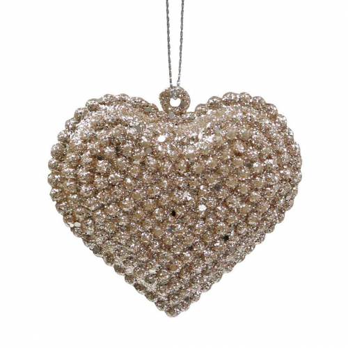 Floristik24 Corazón con purpurina para colgar champagne 6cm x 6.5cm 12uds