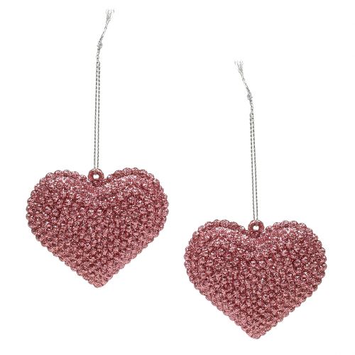 Floristik24 Corazón rosa para colgar con mica 6,5cm x 6,5cm 12pcs