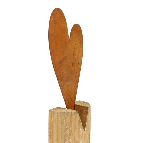 Artículo Corazón oxidado en el pie de madera 22cm x 11cm