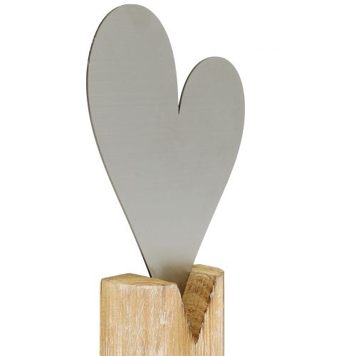 Artículo Corazón plateado sobre base de madera 22cm x 11cm