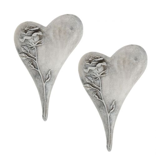Floristik24 Corazón con rosa gris 16,5cm x 10cm 2 uds.