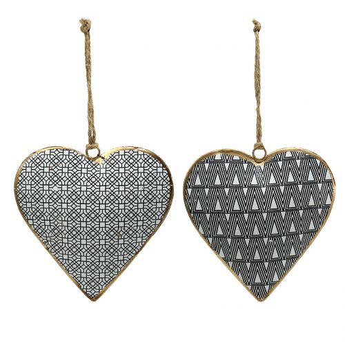 Floristik24 Corazón para colgar en blanco y negro con patrón 10cm 3pcs
