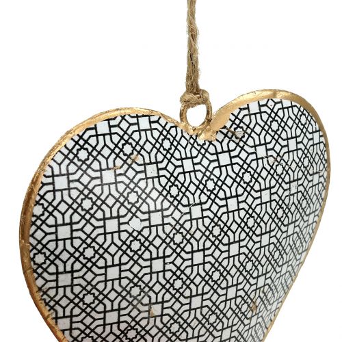 Floristik24 Corazón para colgar en blanco y negro con patrón 10cm 3pcs
