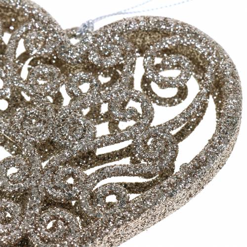 Floristik24 Decoraciones para árboles de navidad corazón champagne glitter 10cm 12pcs