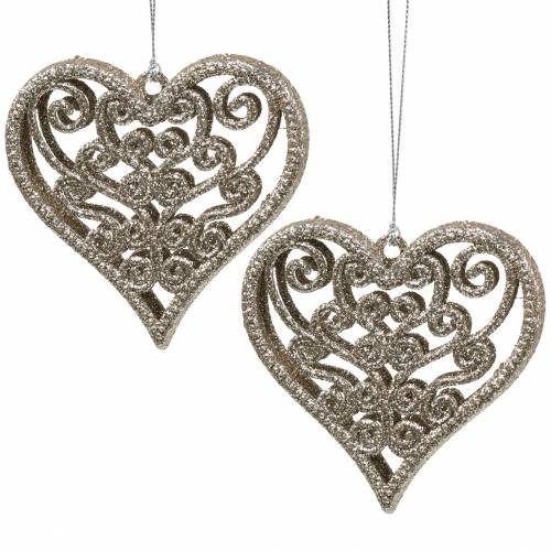 Floristik24 Decoraciones para árboles de navidad corazón champagne glitter 10cm 12pcs