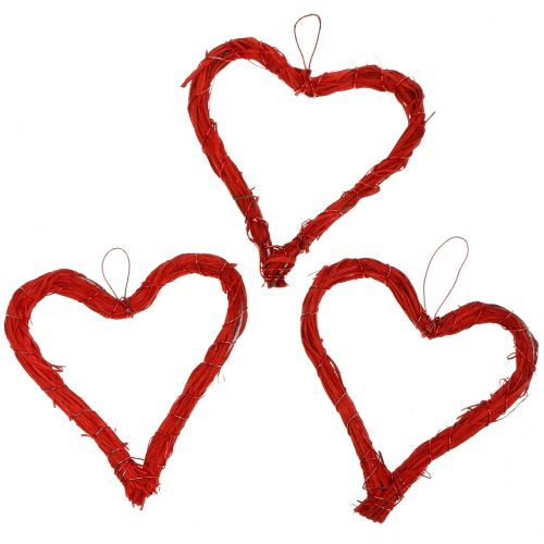 Bast corazón para colgar rojo 10cm 12pcs