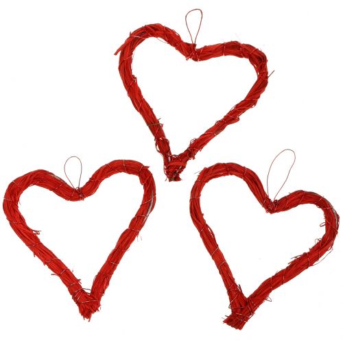 Floristik24 Bast corazón para colgar rojo 10cm 12pcs