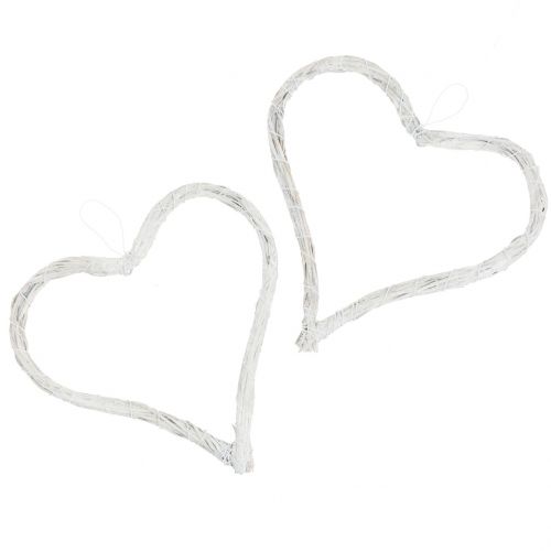 Bast corazón para colgar blanco 15cm 8pcs | Floristik24.es