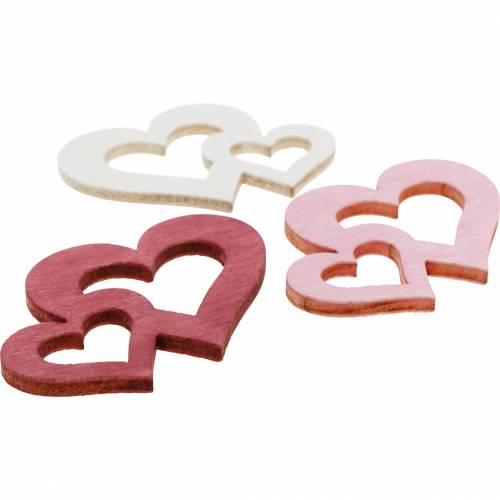 Floristik24 Corazones de madera, obsequios para decoración de mesa, San Valentín, decoración de boda, doble corazón 72pcs