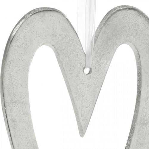 Floristik24 Corazón decorativo para colgar decoración de boda de aluminio plateado 22 × 12cm