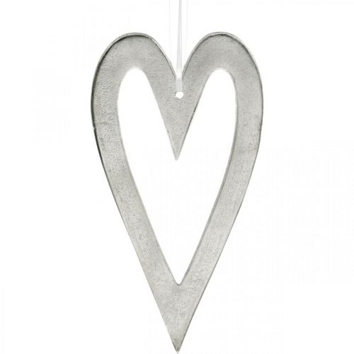 Floristik24 Corazón decorativo para colgar decoración de boda de aluminio plateado 22 × 12cm