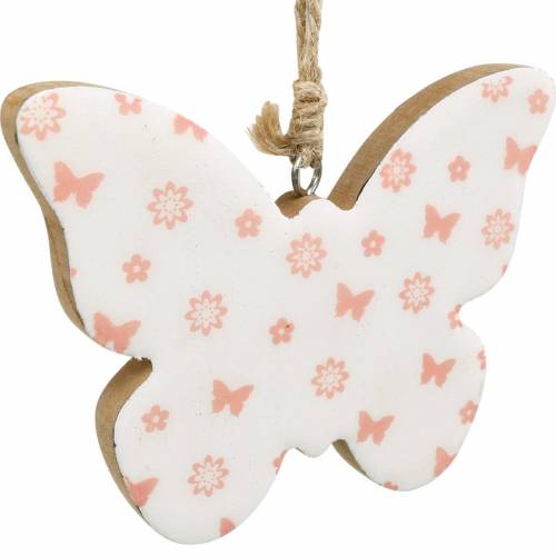 Floristik24 Decoración colgante corazón flor mariposa blanco, rosa madera primavera decoración 6 piezas