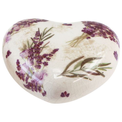 Artículo Decoración de corazón Decoración de cerámica Decoración de mesa Lavanda Gres 8.5cm 3 piezas