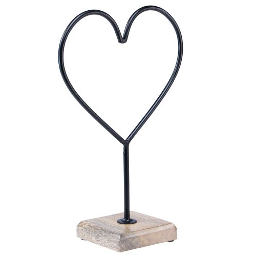 Floristik24 Decoración corazón negro metal madera base natural 20,5x10x10cm