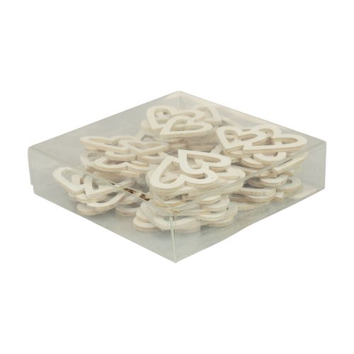Artículo Decoración de corazones decoración dispersa corazones dobles decoración de madera crema 4,5 cm 48 piezas